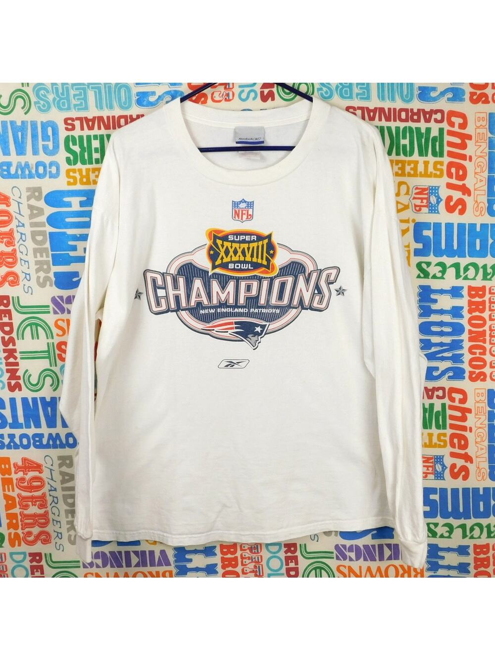 Vintage New England Patriots Super Bowl 38 Champs Long Sleeve Size L Reebok